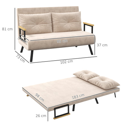 Click Clack Sofa Bed, Convertible 2 Seater Sofa Couch with 2 Cushions, for Living Room, Bedroom, Beige