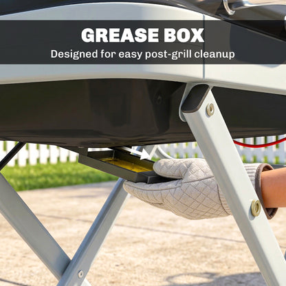 Foldable Suitcase Gas BBQ Grill | 2.5kW | 1800cm² | Wheeled | Side Table | Thermometer | Grease Tray | LPG/Propane | 109x55x89cm | Black