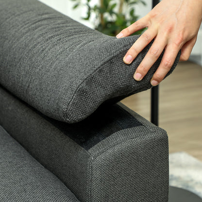 Pull Out Sofa Bed, Fabric 2 Seater Sofa Bed Settee, Convertible Sofa with 2 Pillows and Side Pockets for Living Room, Home Office, Charcoal Grey