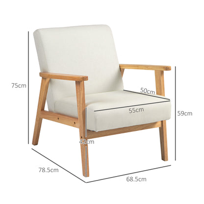 Fabric Accent Chair for Living Room, Arm Chair with Rubber Wood Frame and Padded Cushion, Cream White