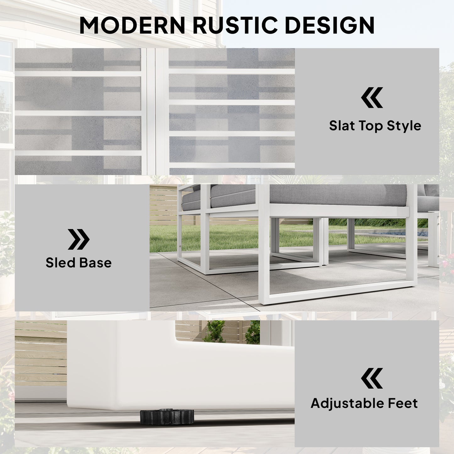 6-Piece Modular Aluminium Garden Sofa Set | Corner, 2 Middle & 2 Side Sofas | Tempered Glass Coffee Table | 10cm Seat & 18cm Back Cushions | Washable Covers | White Frame | Light Grey | 267x135x63cm