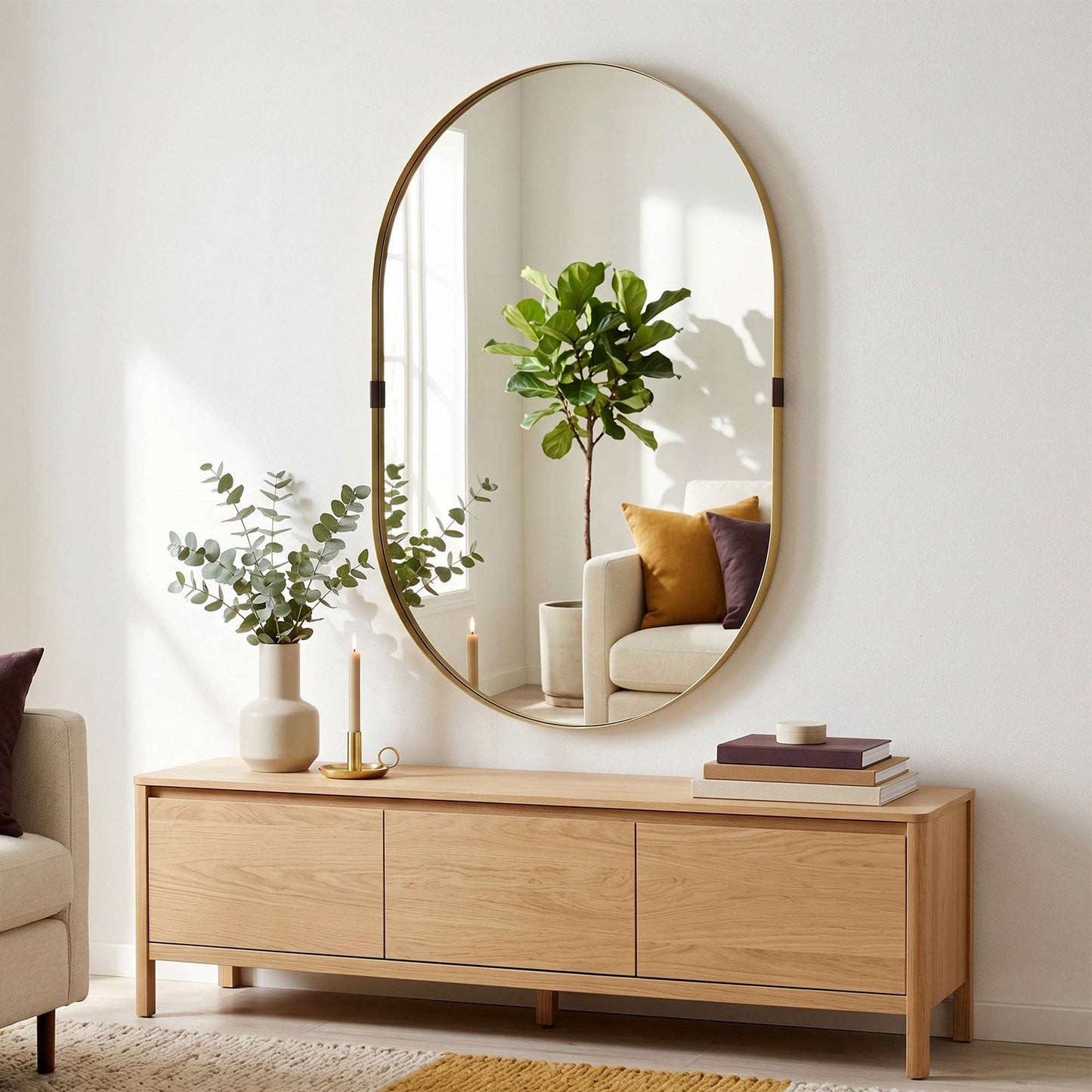 Rectangular Wall Mirror | Elevated 4cm Aluminium Alloy Frame | Shatterproof Tempered Glass | Moisture-Resistant Anodised Finish | MDF Backing | 60x90cm | Gold Tone