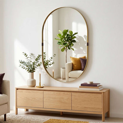 Rectangular Wall Mirror | Elevated 4cm Aluminium Alloy Frame | Shatterproof Tempered Glass | Moisture-Resistant Anodised Finish | MDF Backing | 60x90cm | Gold Tone