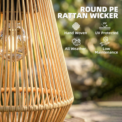 Outsunny Hanging Solar Lanterns, 2 Pack Rattan Solar Lights with Handle for Patio, Pathway, Terrace, Auto On/Off, Brown