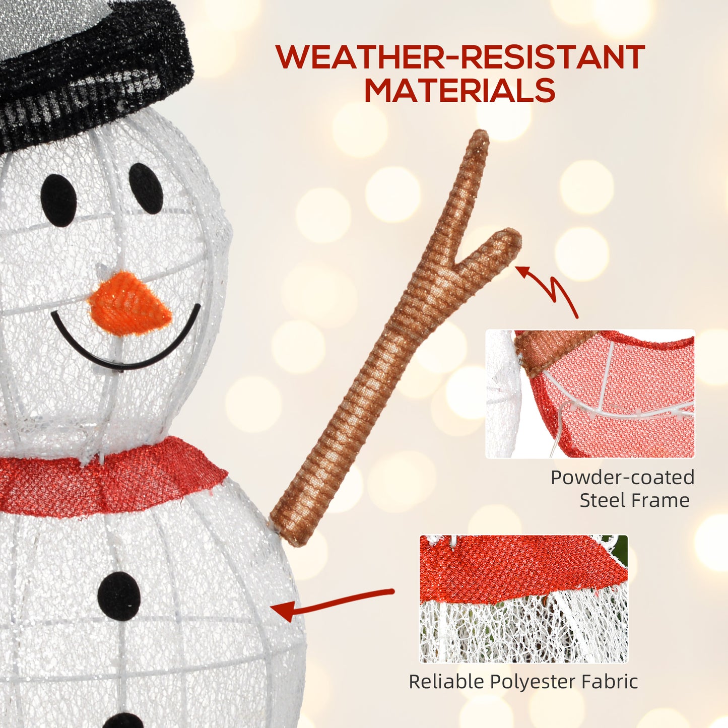 Outsunny 3FT Lighted Christmas Snowman, Waterproof Light up Yard Decor with 78 Warm-White LED Lights for Indoor Outdoor Garden, White
