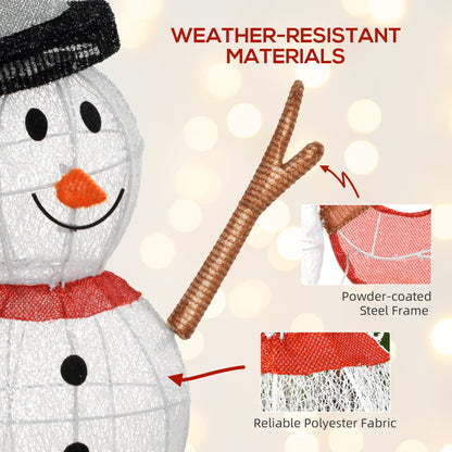 Outsunny 3FT Lighted Christmas Snowman, Waterproof Light up Yard Decor with 78 Warm-White LED Lights for Indoor Outdoor Garden, White