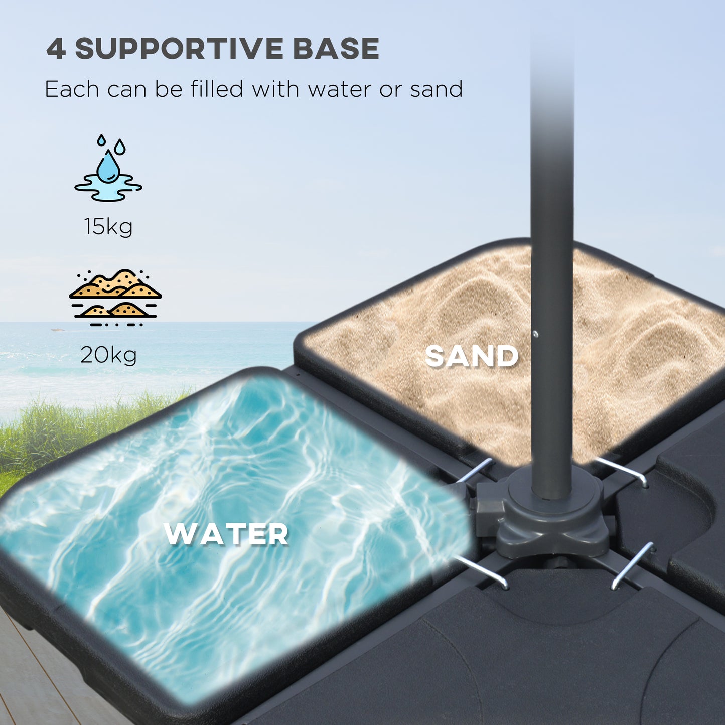 Outsunny 3(m) Garden Banana Parasol Cantilever Umbrella with Crank Handle, Cross Base, Weights and Cover for Outdoor, Hanging Sun Shade