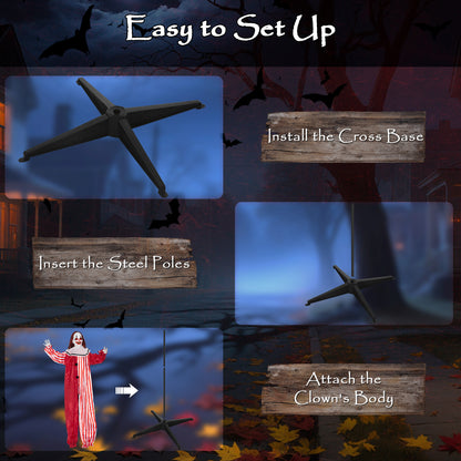 165 cm Life Size Halloween Animated Clown with Red Light Up Eyes, Sound Activated Moving Body, Scary Clown Halloween Decorations, Battery Operated, Indoor Party Props