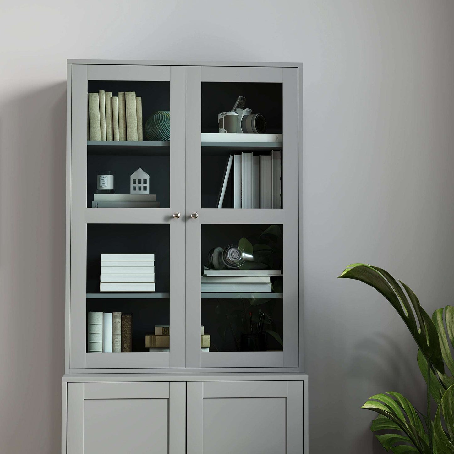 Double Storage Display Unit Cabinet - Grey