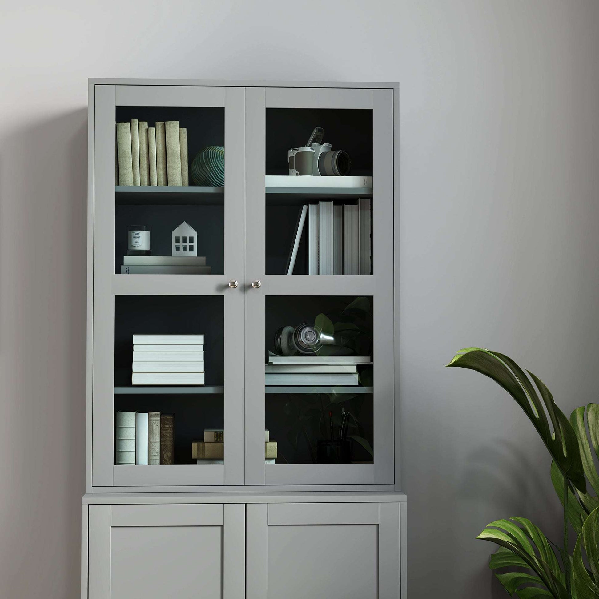 Double Storage Display Unit Cabinet - Grey