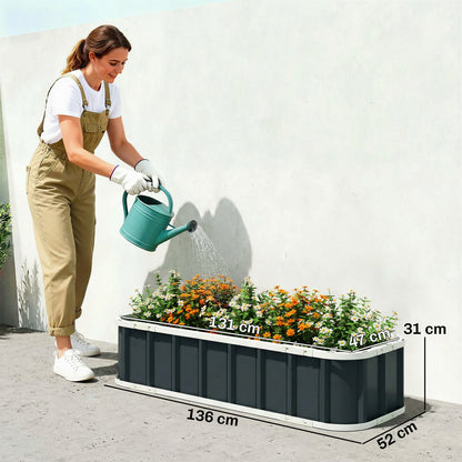 Galvanised Steel Raised Garden Bed | Folded Safety Edges | Snap-On Tool-Free Assembly | Powder-Coated Rust-Resistant | Open Bottom | 136x52x31cm | Herbs Flowers & Veg | Dark Grey