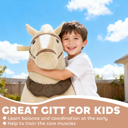 Plush Rocking Horse Ride On Pony | Rolling Wheels | Soft Saddle | No Batteries | Ages 3–5 | 25kg | Brown