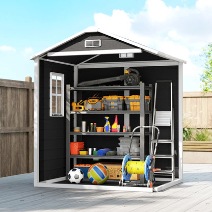 Aluminium Alloy & PP Garden Storage Shed | Double Doors | Lock & 3 Keys | Window | Vent | Sloped Roof | 40kg/m² Snow Rating | 183x134x210cm | 2.12m² | Black