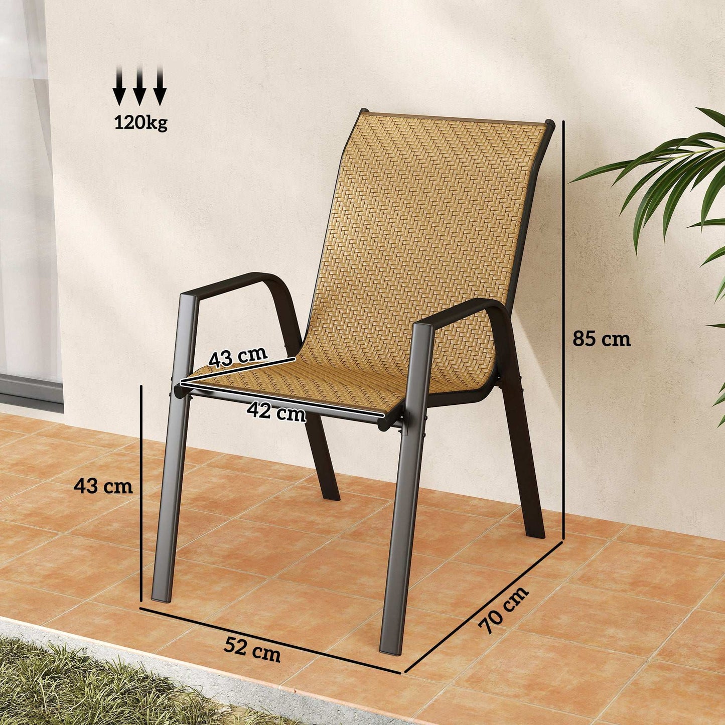Outsunny Four-Piece Stacking Rattan Garden Seat Set - Khaki
