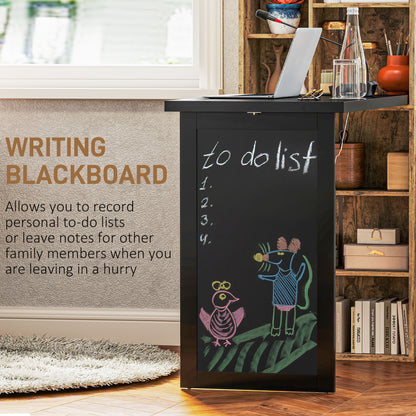 Folding Desk with Blackboard Multi-function Computer Office Workstation Side Shelf for Home Office, Rustic Brown