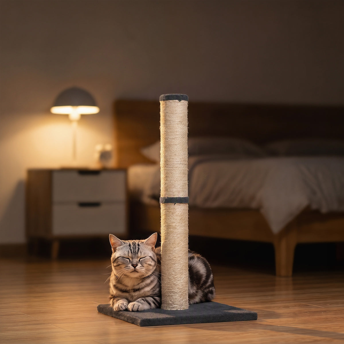 80cm Cat Scratching Post | Dark Grey Sisal Rope Claw Scratcher with Plush Base | 5kg