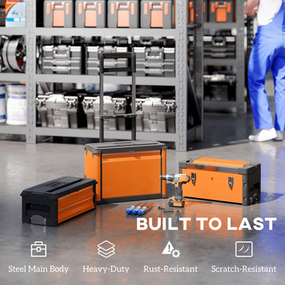 3-in-1 Stackable Three Tier Rolling Tool Storage Box On Wheels - Orange