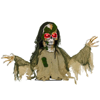 Halloween Animated Skeleton with Glowing LED Eyes, Half-Body Scary Halloween Decorations, Battery Operated, Indoor Party Props