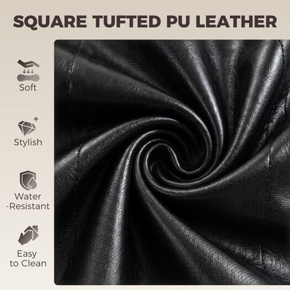 PU Leather Adjustable Bar Stools | Set of 2 | Square Tufted Backrest | Footrest | 62–83cm Height | Kitchen Island | Black