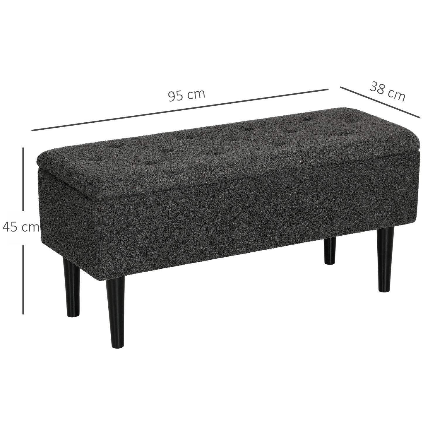 47L Teddy Fleece Storage Ottoman - Dark Grey