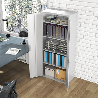 Five Shelf Lockable Steel Office Storage Cupboard Cabinet Organiser - White