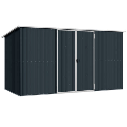 Outsunny 11 x 5.6ft Galvanised Steel Garden Shed, Metal Shed, Garden Storage Shed with Lockable Doors and Gloves for Outdoor Patio, Garden, Grey