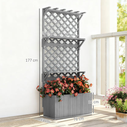 Fir Wood Planter with Tall Trellis Roof & Upper Shelf | 52L | 70x31cm Planting Area | Fabric Liner & Drainage Holes | 50kg | 76x33x177cm | Climbing Plants | Grey