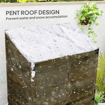 Lean to Wooden Garden Shed, Garden Tool Storage Shed with Double Doors and Shelves, Outdoor Storage Cabinet for Patio Deck Garden, Green