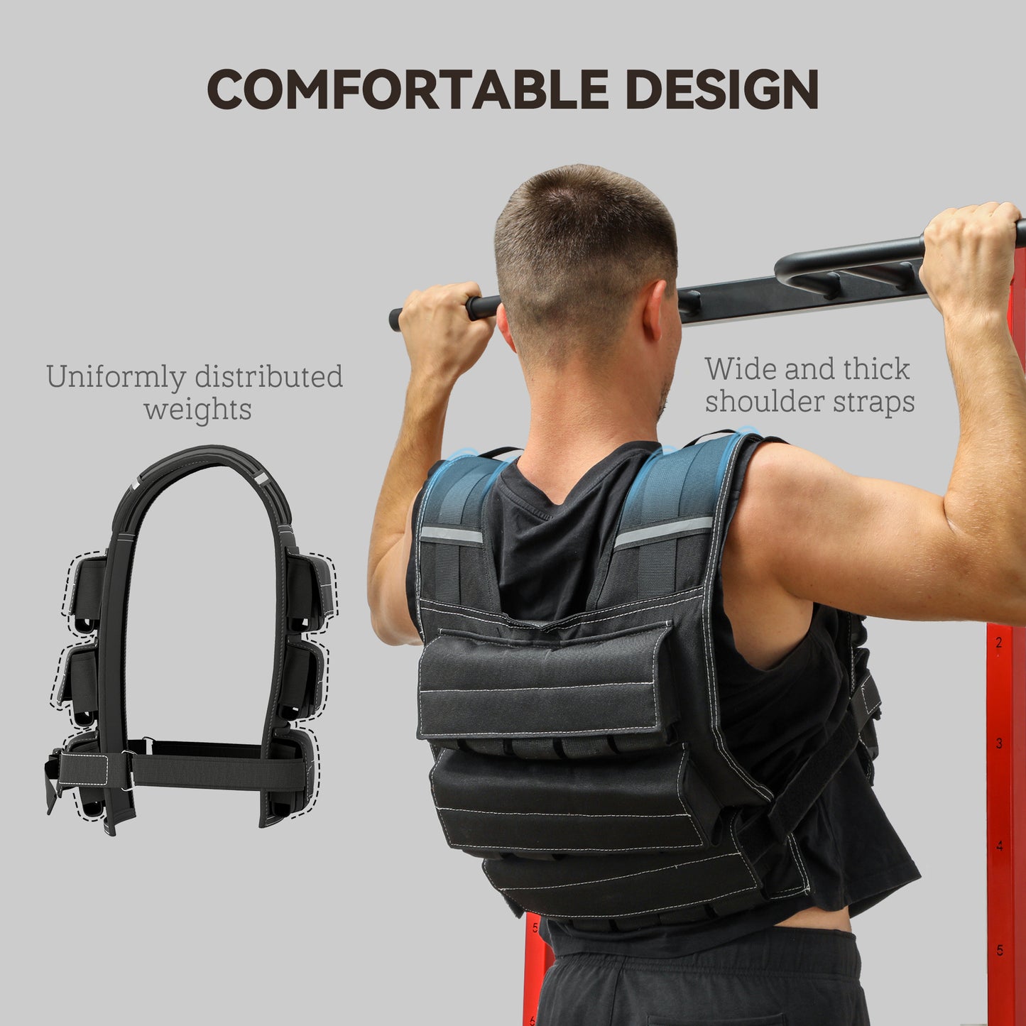 SPORTNOW 30KG Adjustable Weighted Vest with 30 Metal Weights, Adjustable Straps and Reflective Strips, for Men and Women Running Cardio