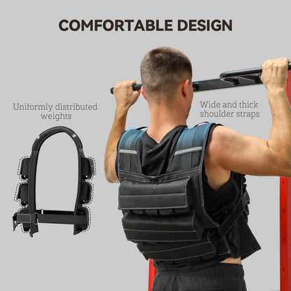 SPORTNOW 30KG Adjustable Weighted Vest with 30 Metal Weights, Adjustable Straps and Reflective Strips, for Men and Women Running Cardio