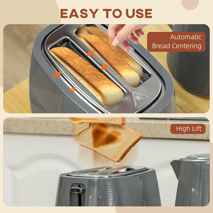 Kettle and Toaster Set, 1.7L 3000W Fast Boil Kettle & 2 Slice Toaster Kitchen Set with 7 Level Browning Controls, Defrost, Reheat, Boil, Grey