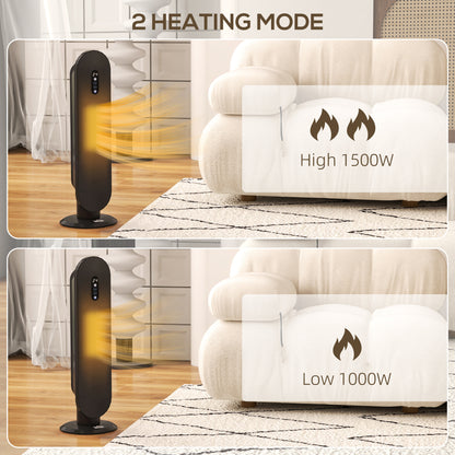 Ceramic Space Heater, Indoor Tower Heater with 2 Heat, Oscillation, Remote Control, Timer, Tip-Over & Overheating Protection, 1200W/2000W, Black
