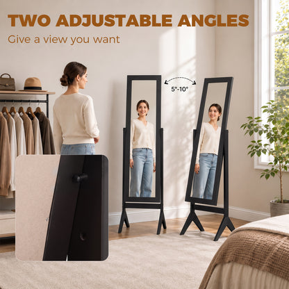 Freestanding Full-Length Dressing Mirror | Black E1 MDF & Glass | 47x46x148cm | Mirror 118x42cm | Tilts to 2 Angles | 4-Foot Stable Base | Bedroom Bathroom Hallway | Flat Pack
