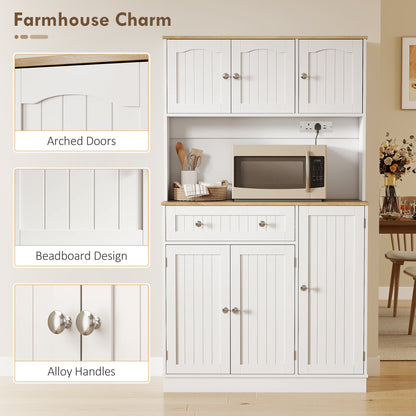173cm Tall Kitchen Cupboard | Charging Station | Pantry Storage Cabinet | Adjustable Shelves | 4 Door Racks | White