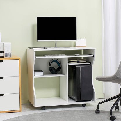 Multi-Storage Compact Work Desk, with Wheels - White
