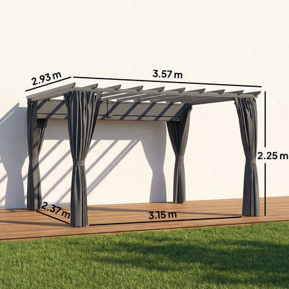 3.6x3m Aluminium Pergola | Retractable Sliding Canopy | Zip Curtains | 7.6cm Columns | Ground Stakes | Dark Grey