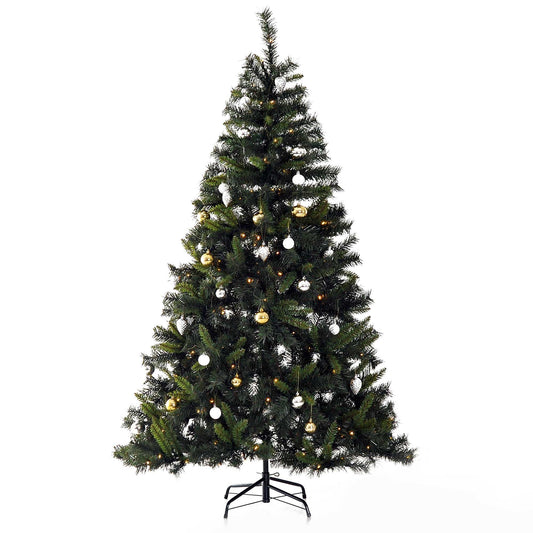 1.8m 6ft Pre Lit Christmas Tree 200 LED Holiday Décor With Decorative Balls Ornament Metal Stand