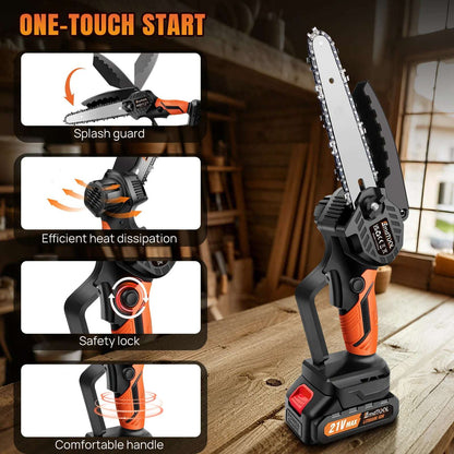 Mini 6 Inch Cordless Chainsaw, Powerful Electric Saw For Cutting Branches, Wood & Trimming 