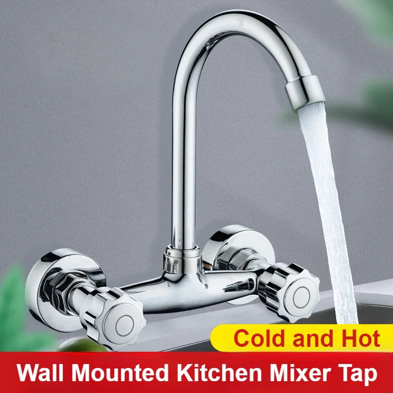 Wall Mounted Kitchen Mixer Tap Double Handle Kitchen Faucets Cold and Hot Water Tap 360 Rotation Sink Faucet Kitchen Accessories