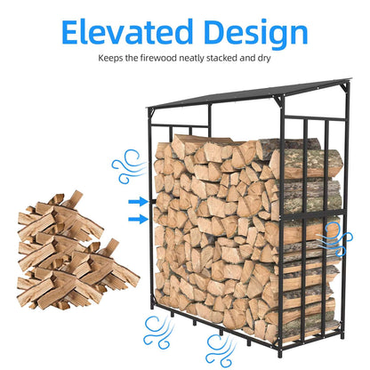 Firewood Storage Log Rack Holder Storage Organiser Metal Fire Wood Stand With Top Cover