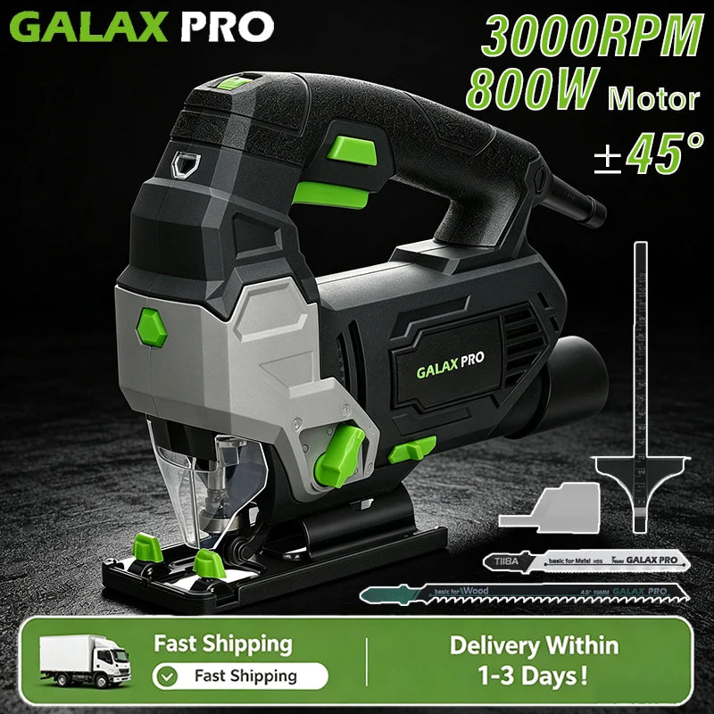 GALAX PRO 800W Powerful Motor Jigsaw Adjustable ±45° Cutting 3000 RPM Electric Saber Saw Wood Tool for DIY Woodworking Chainsaw