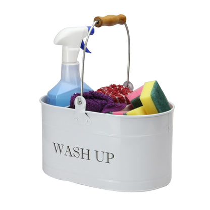 Maison & White Wash-Up Tidy | Chalk White Powder-Coated Steel Cleaning Caddy | 3 Compartments & Carry Handle | 27 × 14cm