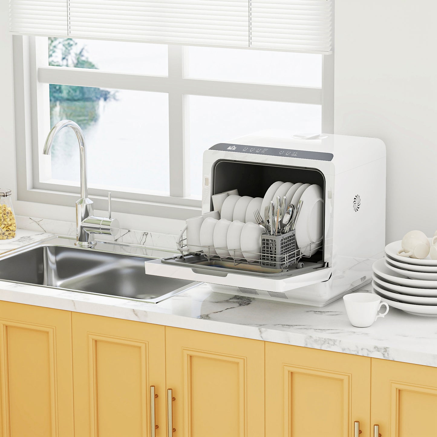 Multi-Program 6L Tabletop Dishwasher, White / Black