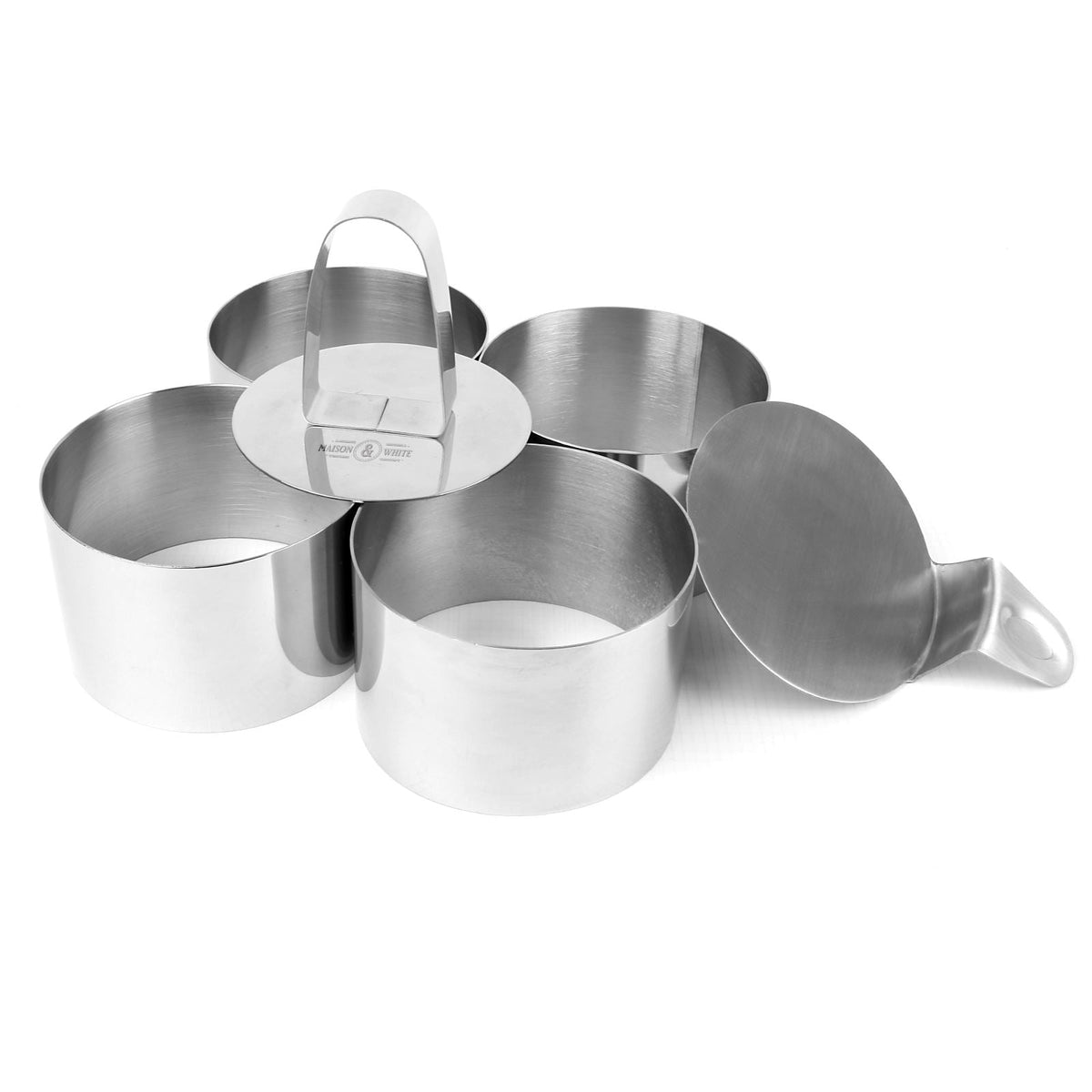 Maison & White 8-Piece Stainless Steel Cooking & Dessert Rings Set | 6 Rings 8cm x 5cm | Food Press & Spatula | Dishwasher Fridge Freezer Safe | Risotto Cheesecake Mousse | Portion Control | 2-Year Warranty