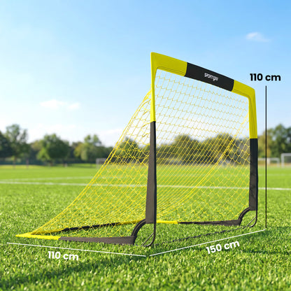 Set of 2 Pop-Up Football Goals | Instant Open & Fold Flat | Fibreglass Poles & Metal Tubes | Polyester Net | Oxford Edging | 8 U-Shaped Stakes | Carry Bag | 150x110x110cm | Age 5+ | Yellow & Black