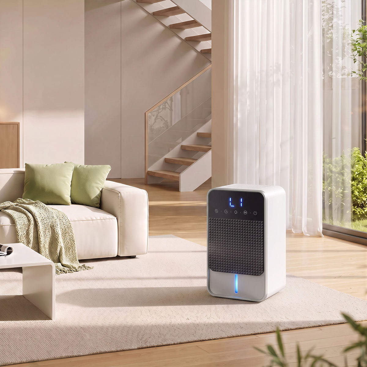 400ml/Day Small Dehumidifier | 7-Colour RGB Mood Light | 43dB Sleep Mode | 1.2L Tank | 2–12H Timer | LED Touch Panel | Auto Shut-Off & Defrost | 15m² | ABS | 15x13.4x24.2cm | White