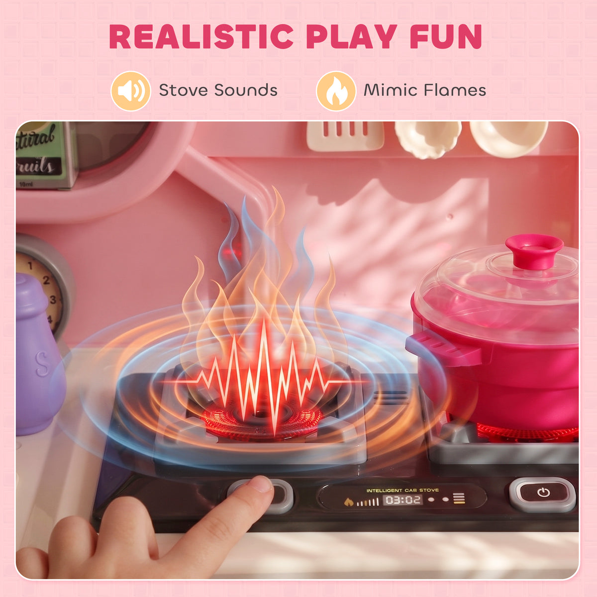 Kids Play Kitchen | Pink 33-Piece Pretend Cooking Set with Lights, Sounds & Water-Circulating Sink