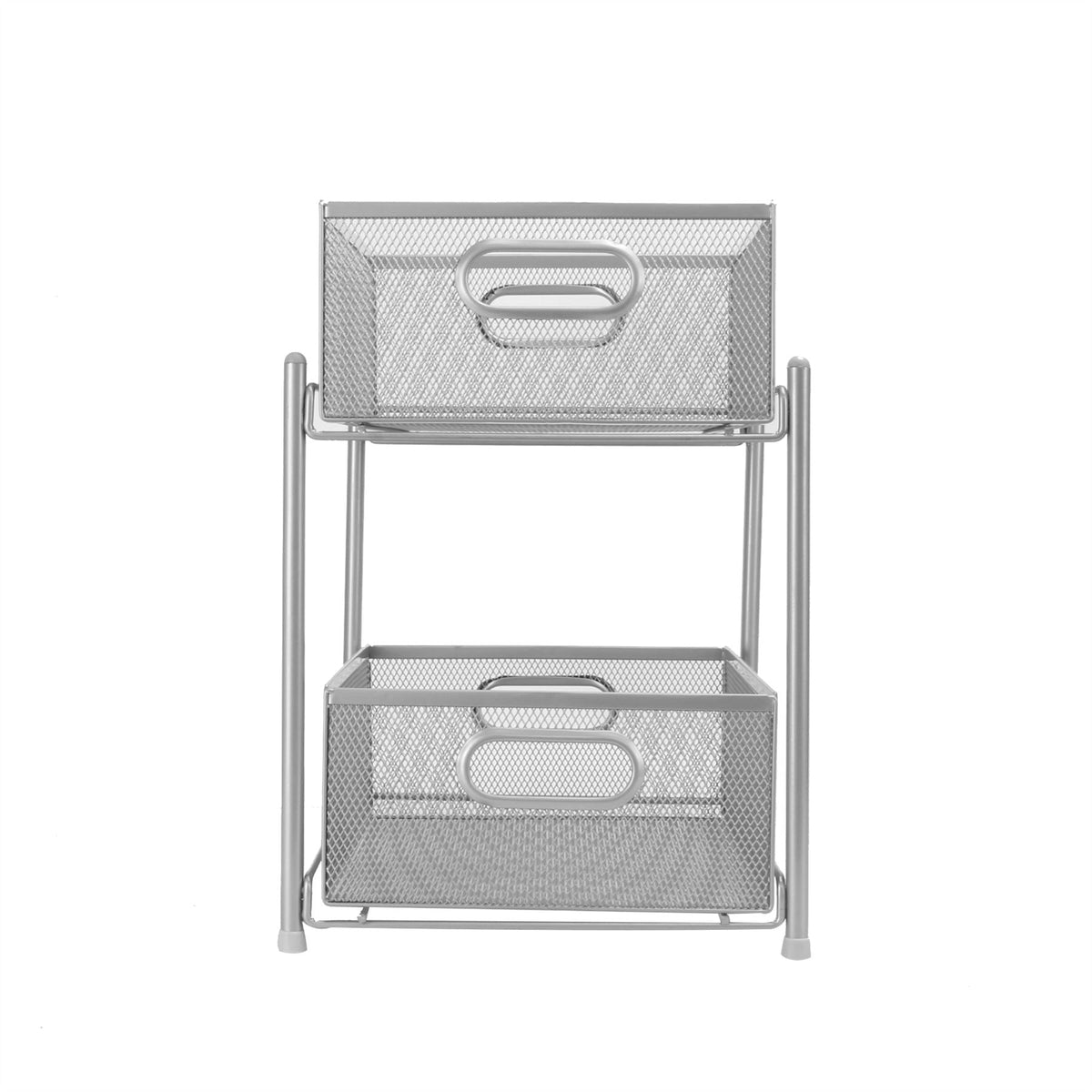 Maison & White 2 Tier Stainless Steel Sliding Shelves | 31x33x23.5cm | 2 Mesh Pull-Out Drawers | No Assembly | Kitchen Pantry Bathroom Desk | Freestanding Storage | 2-Year Warranty