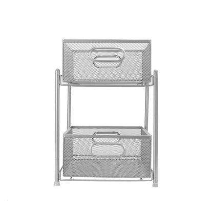 Maison & White 2 Tier Stainless Steel Sliding Shelves | 31x33x23.5cm | 2 Mesh Pull-Out Drawers | No Assembly | Kitchen Pantry Bathroom Desk | Freestanding Storage | 2-Year Warranty