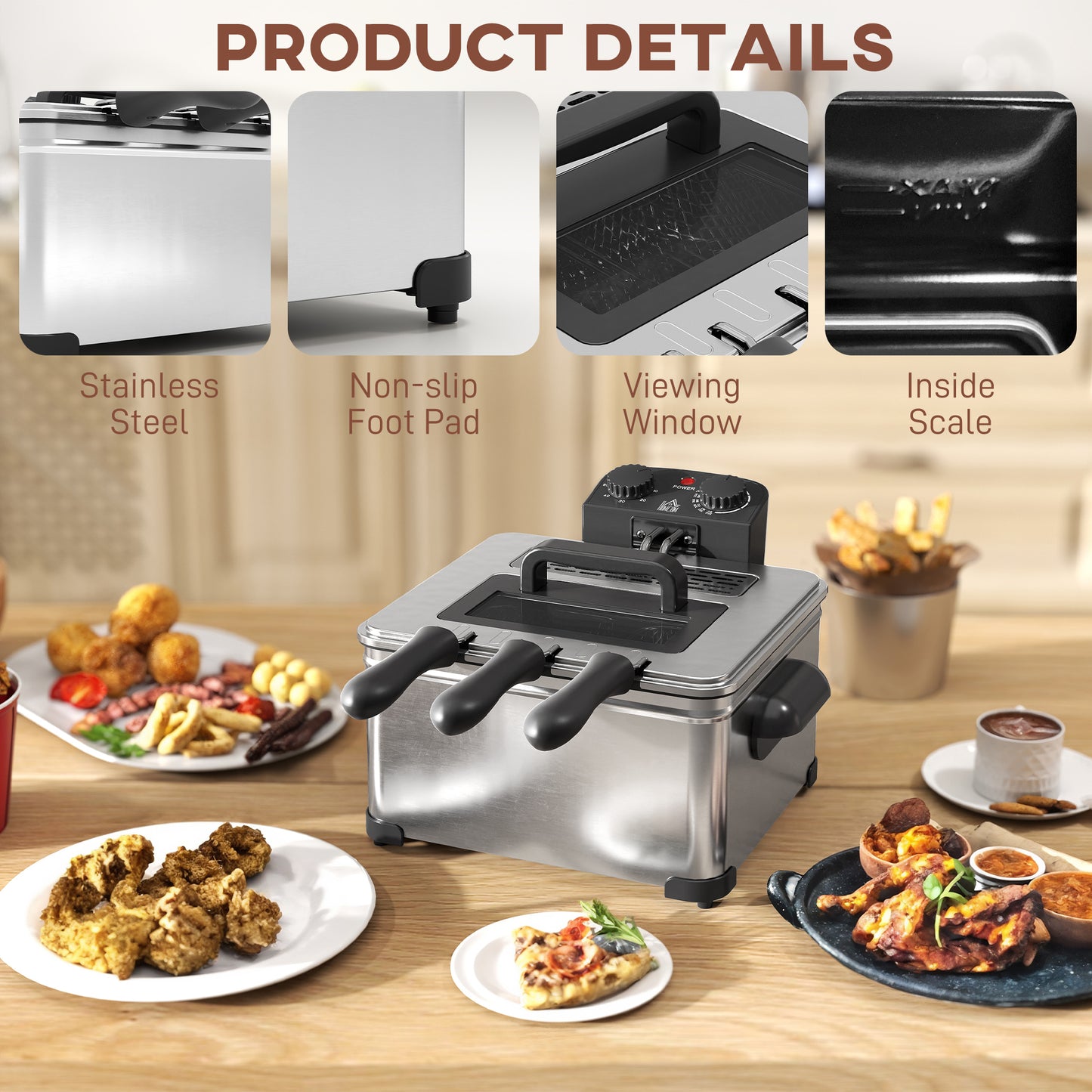 5 Litre Deep Fat Fryer with Adjustable Temperature & Timer, 2000W Stainless Steel Deep Fryer with Removable Oil Basket and Viewing Window